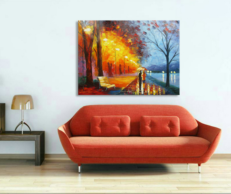 Bedroom Decor Landscape Oil Painting On Canvas Romantic Oil Painting lovers walk on the side of the lake - Click Image to Close